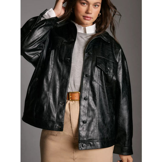 Pilcro The Weston Faux Leather Moto Biker Boyfriend Jacket Black Medium Petite