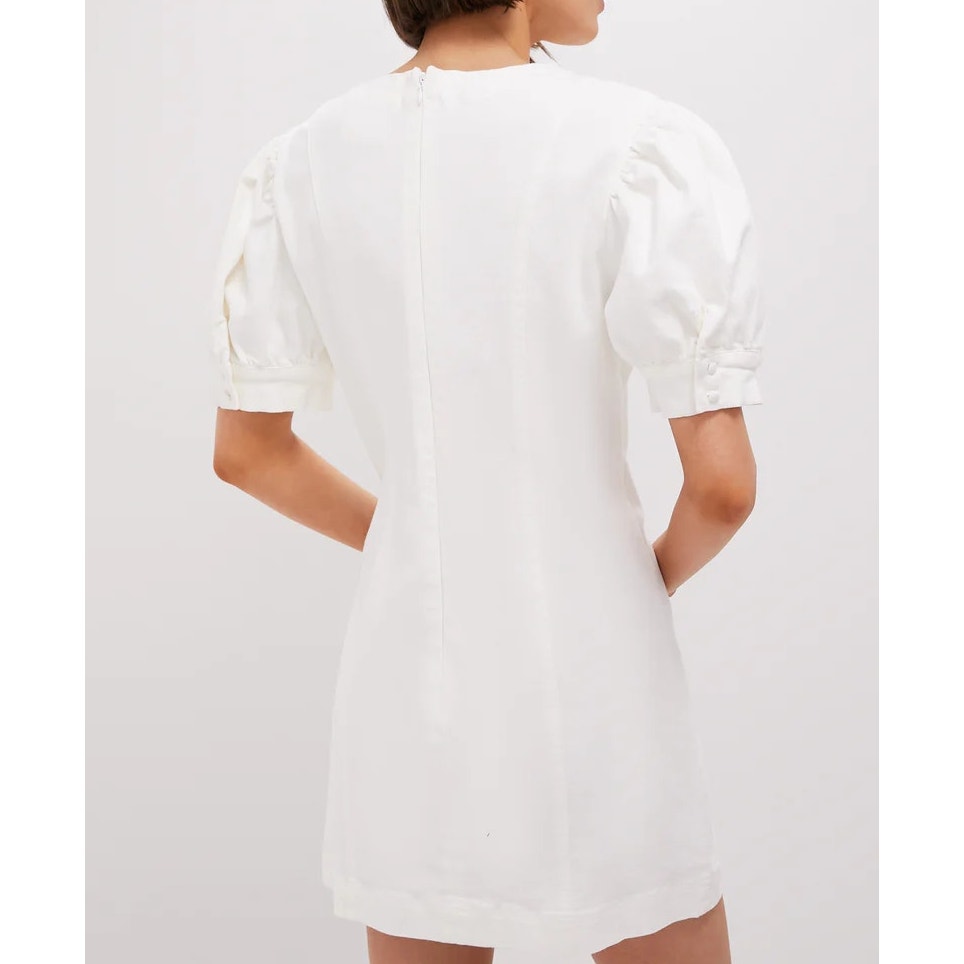 Hyacinth House Stretch Denim Puff Sleeve Juniper Mini Shift Dress White Medium