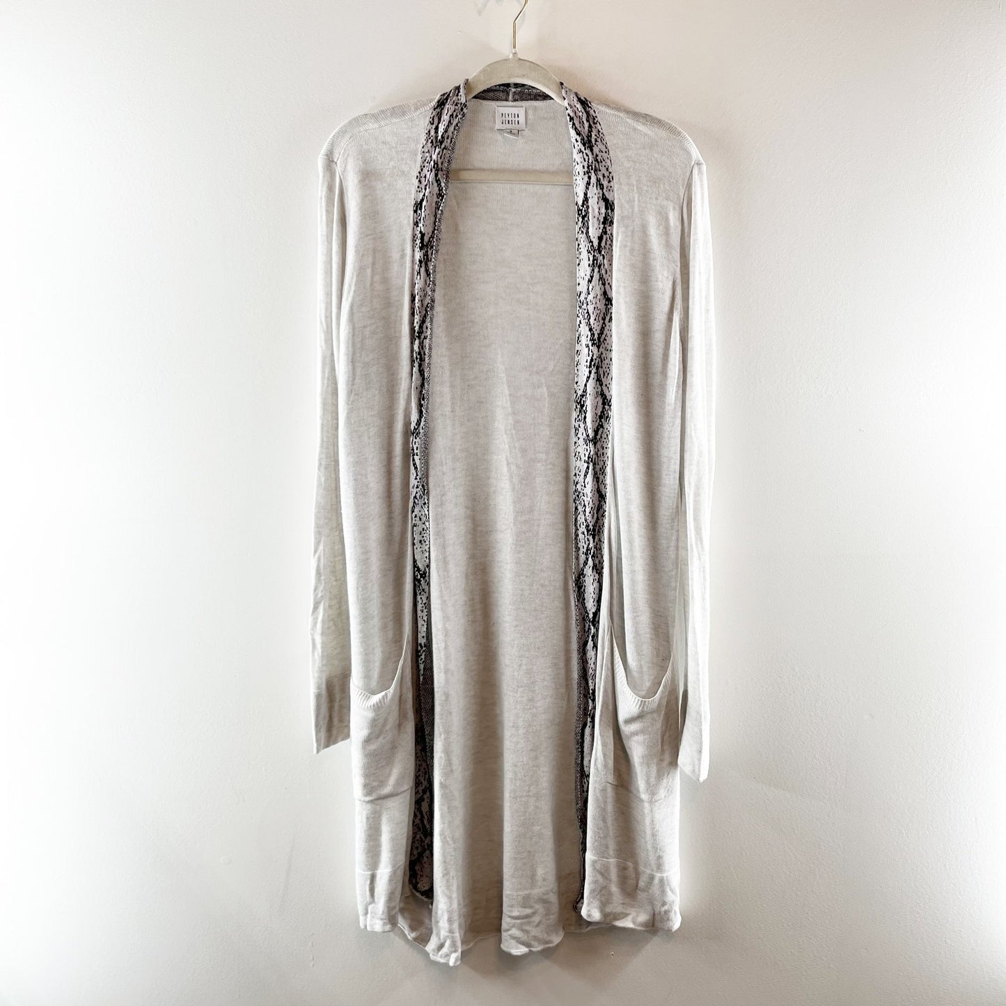 Peyton Jensen Jayda Long Sleeve Duster Cardigan with Snake Trim Gray Small