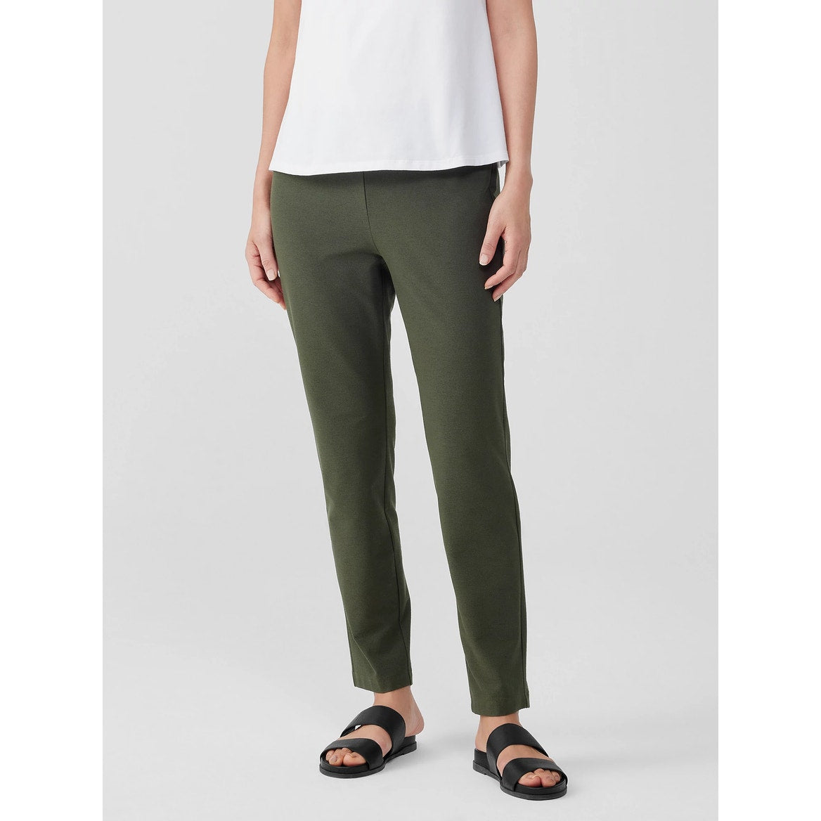 Eileen Fisher Machine Wash Slim Fit Ankle Stretch Crepe Pants Green Large