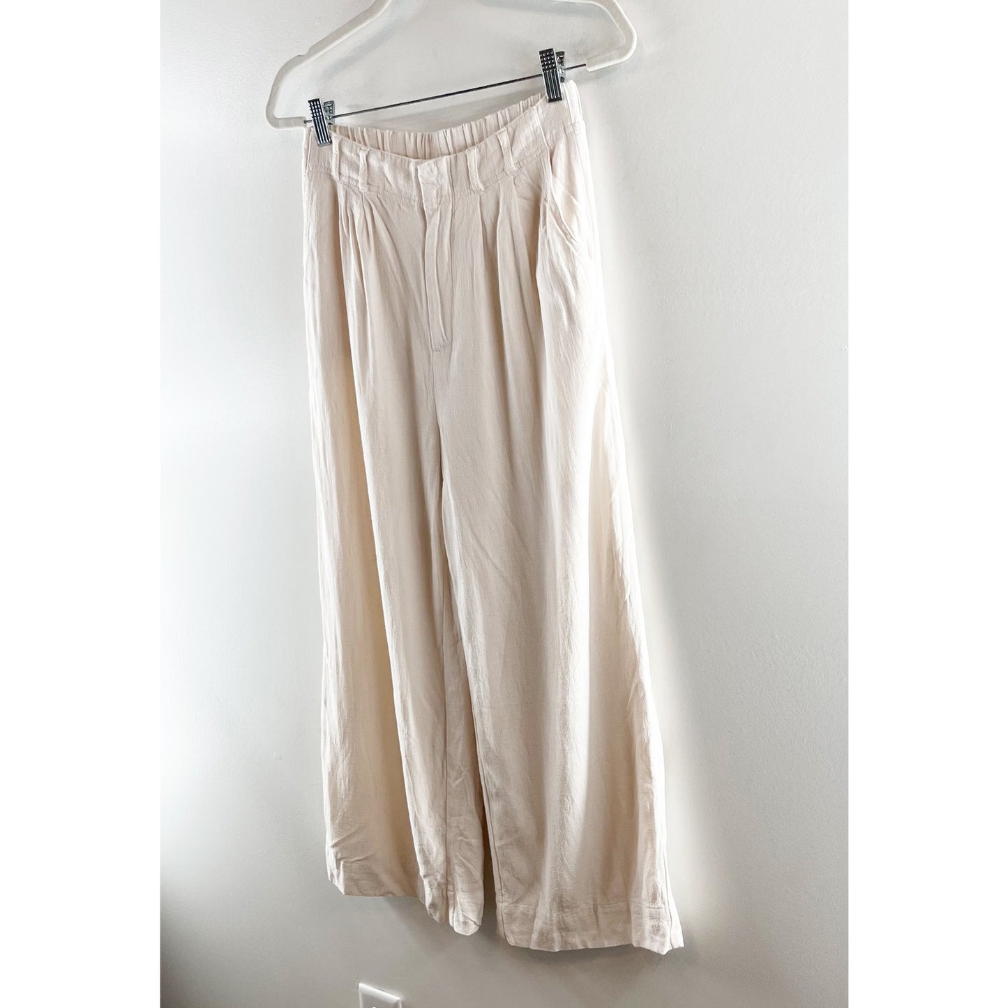 Z Supply High Rise Wide Leg Farrah Linen Blend Pants Trousers Cream Ivory Small