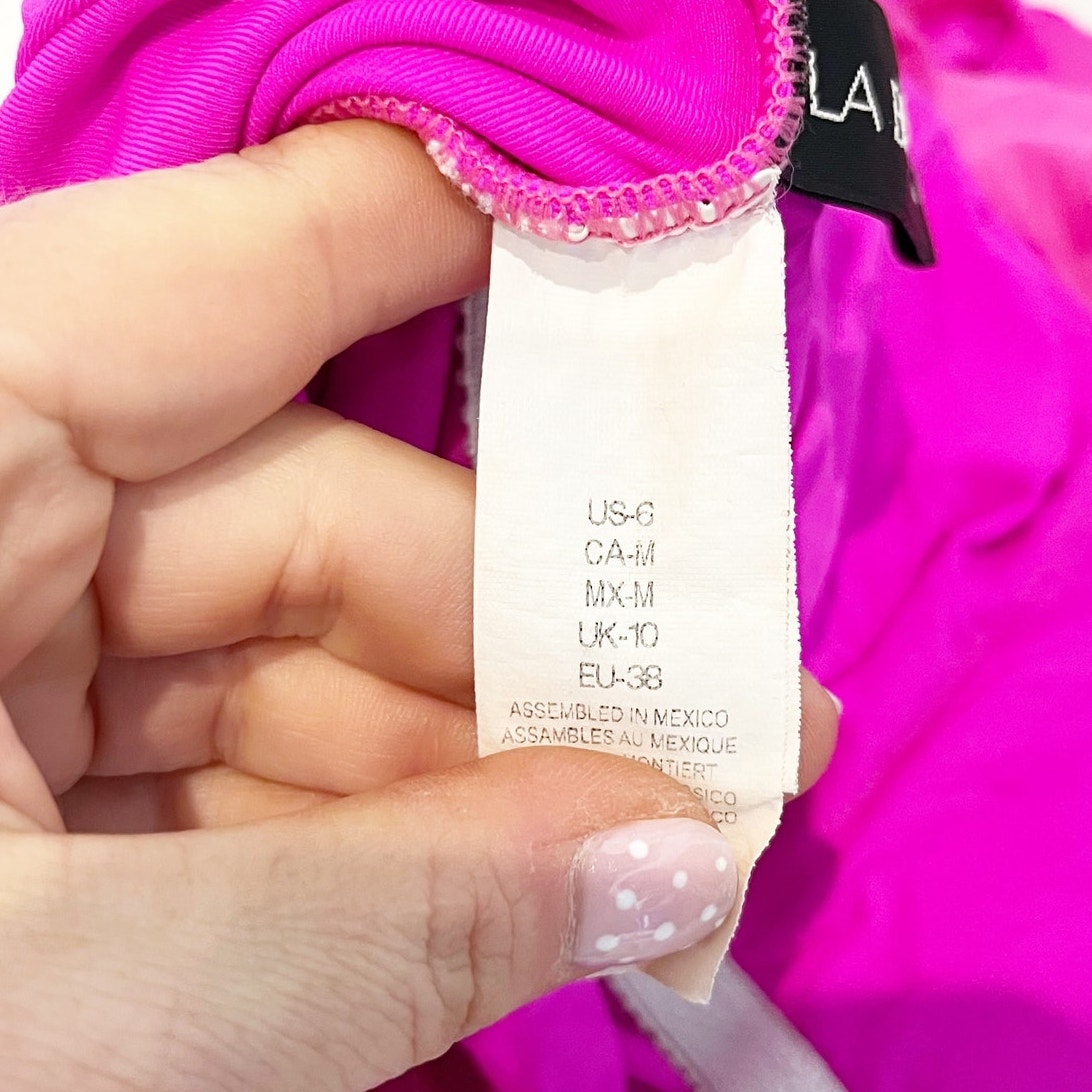 La Blanca Island Goddess Ruffle Off-Shoulder One Piece Swimsuit Hot Pink 6
