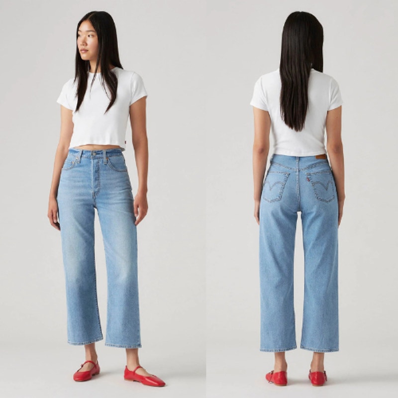 Levis High Rise Ribcage Straight Ankle Denim Jeans Medium Wash Blue 27