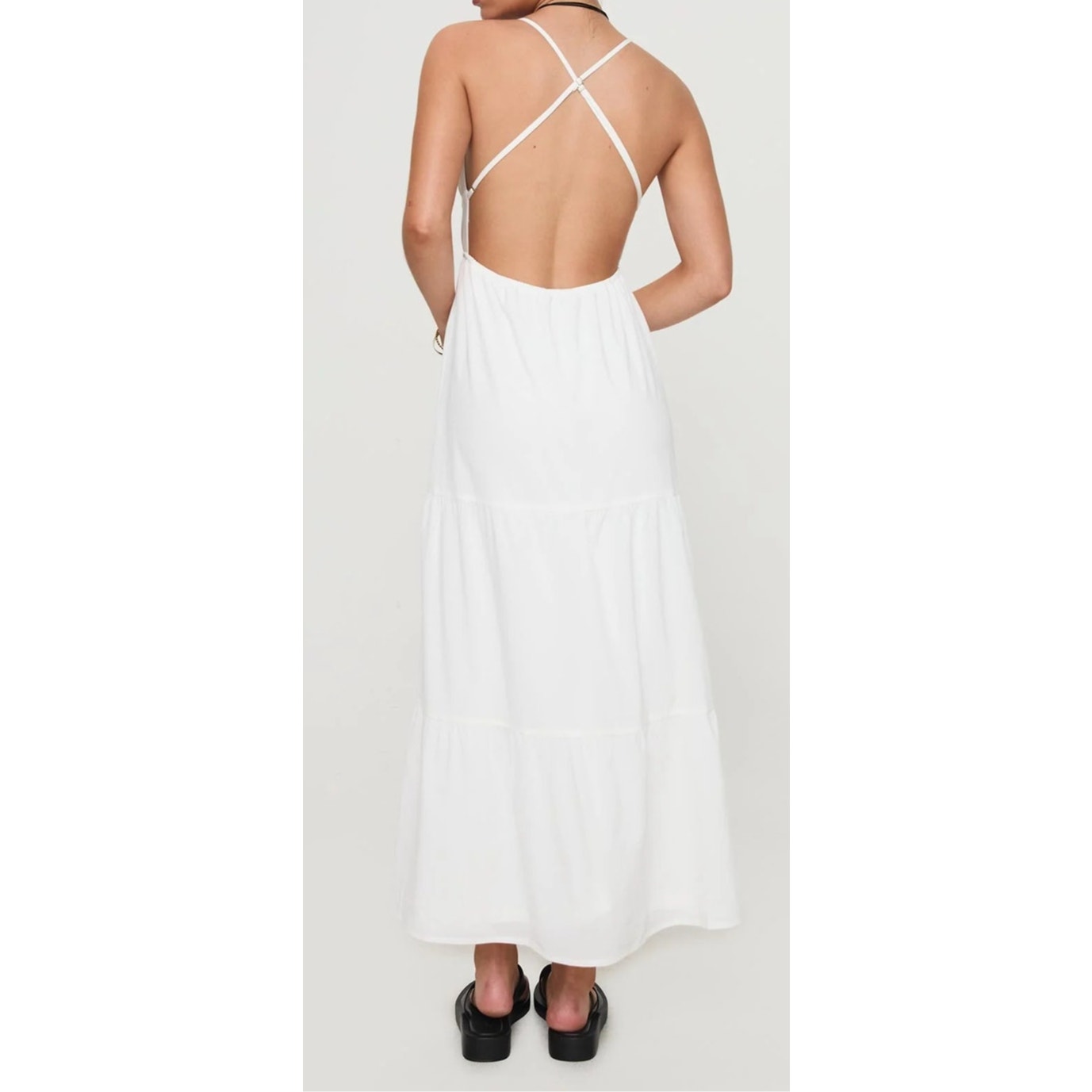 Princess Polly Mckew Sleeveless Crossback Tiered Maxi Dress White 8