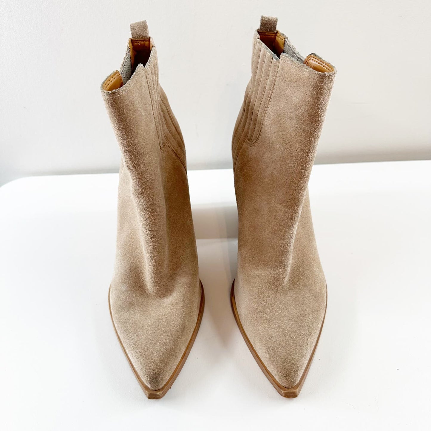 Marc Fisher Mloshay Leather Ankle Pull On Western Booties Boots Suede Tan 9