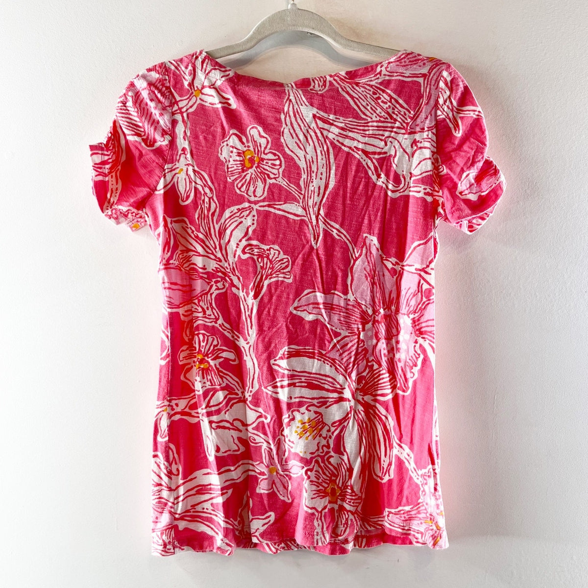 Lilly Pulitzer Lana Boat Neck Short Sleeve Cotton T-Shirt Top Pink Large