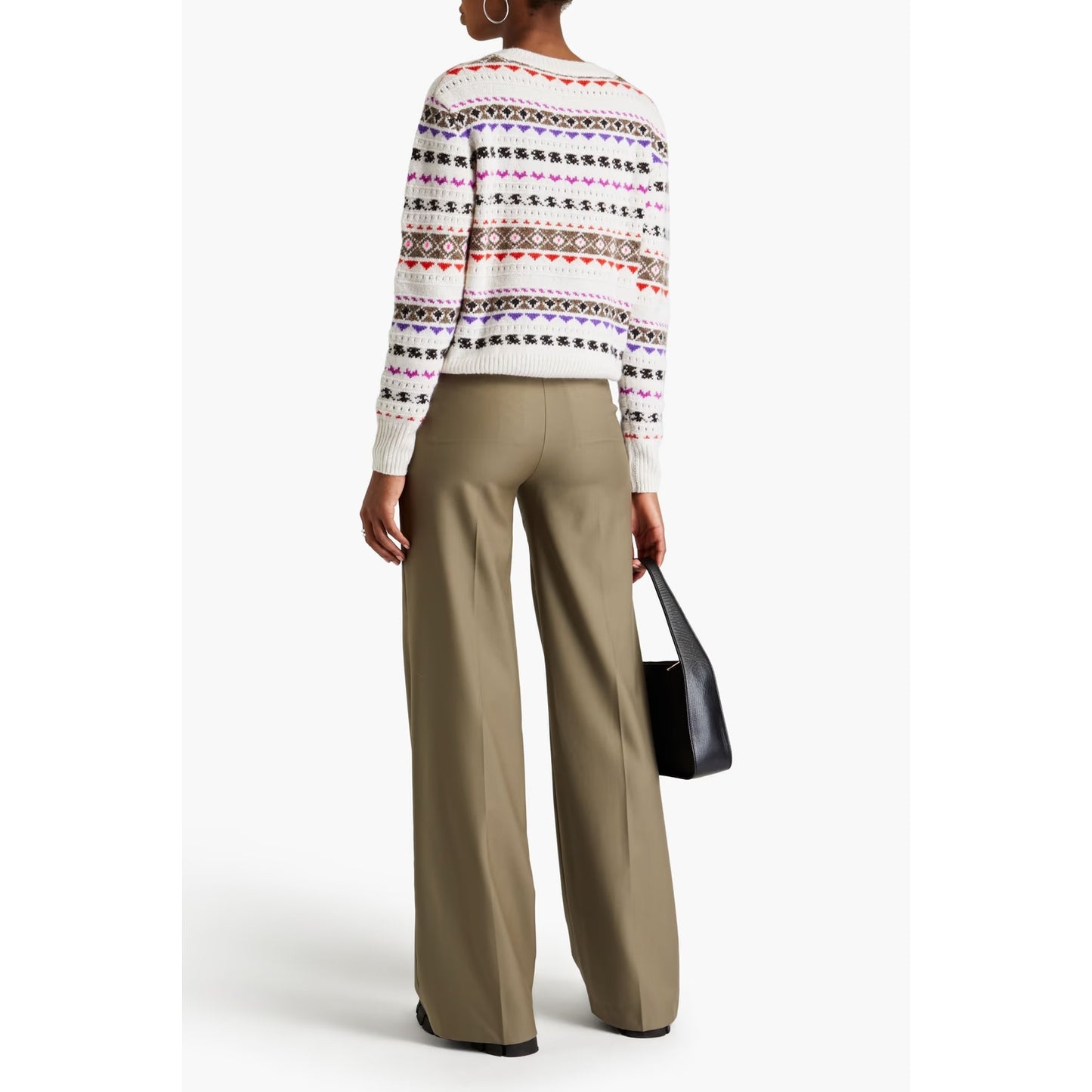 Autumn Cashmere Fair Isle Crew Neck Sweater White Small
