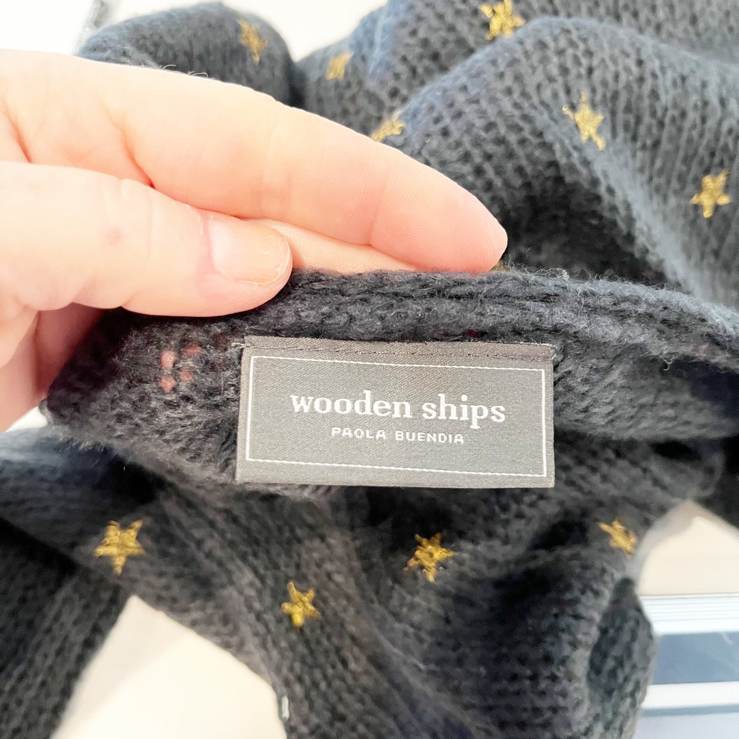 Wooden Ships Falling Star Long Sleeve Hi-Low Hem Knit Pullover Sweater Navy XS