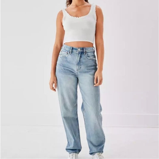 American Eagle High Rise Straight Leg Baggy Jeans Light Wash Blue 4