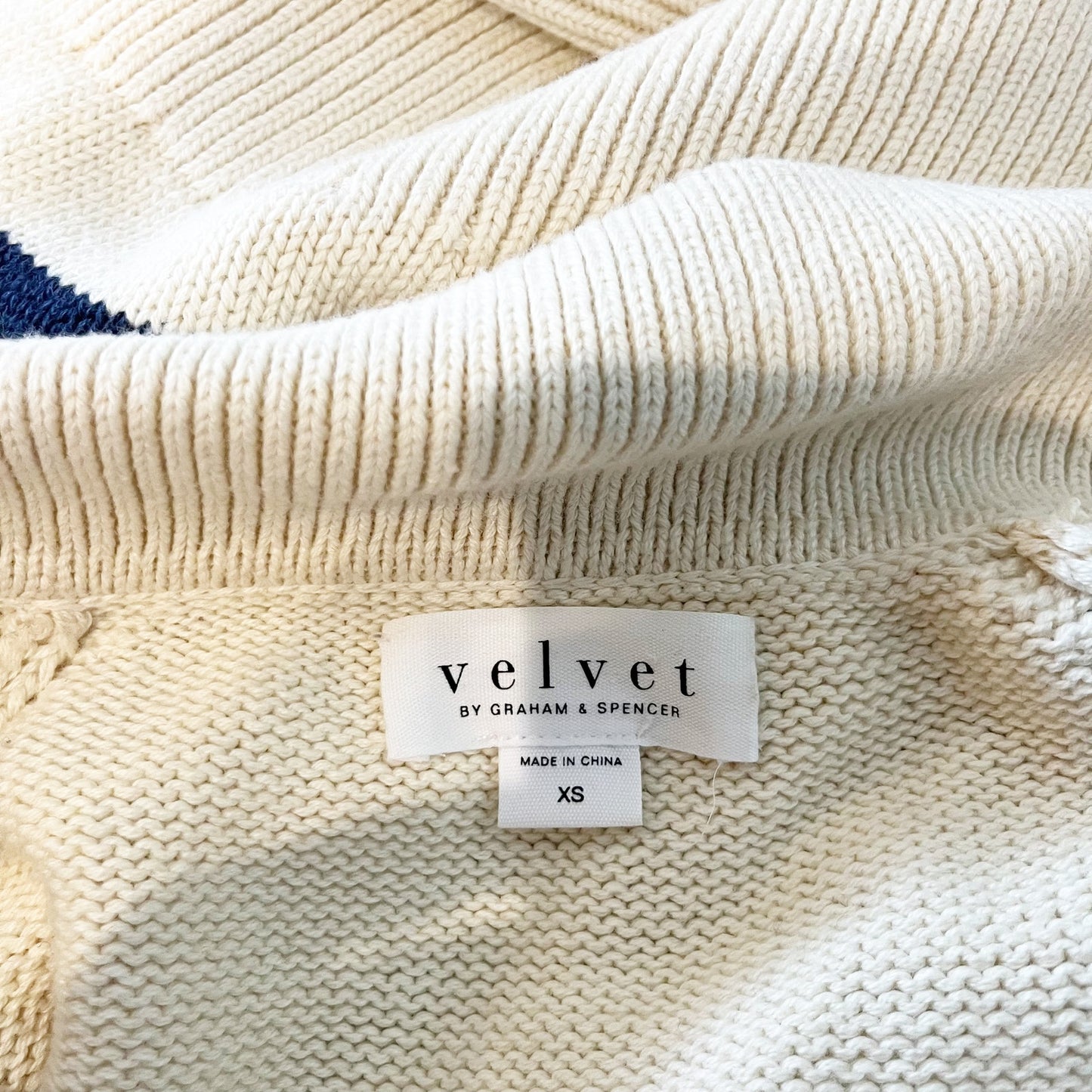 Velvet by Graham & Spencer Lucie Striped Polo Sweater Cream Blue XS