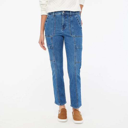 J. Crew Petite Premium Edition Straight Leg Cargo Jeans Blue 31 / 12 Petite