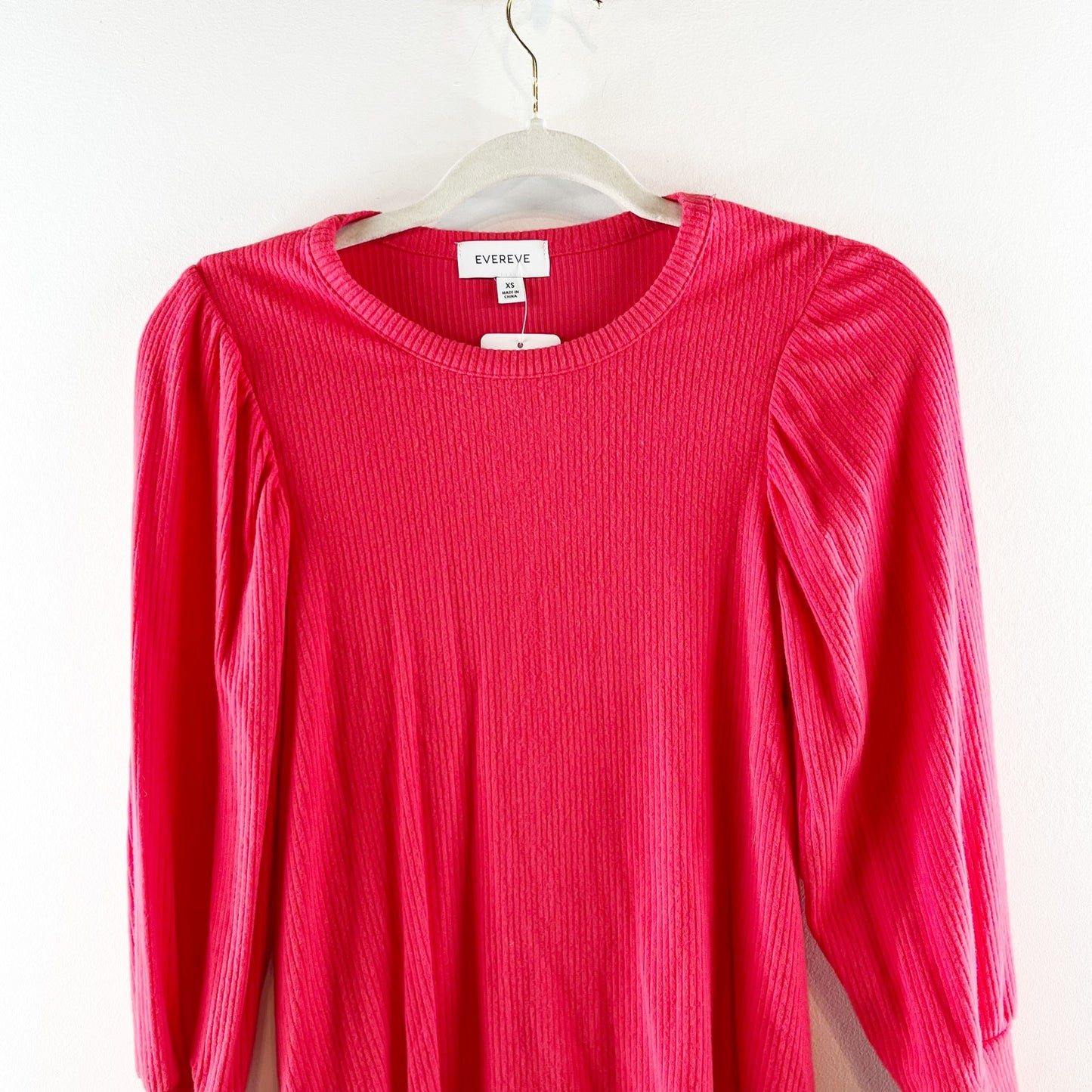 Evereve Penny Volume Ribbed Puff Ballooon Sleeve Top Blouse Red XS