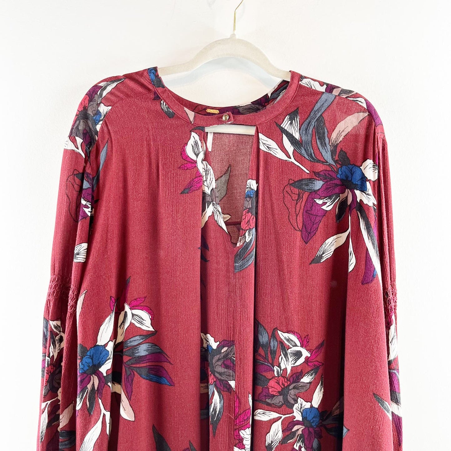 Free People Tree Swing Long Sleeve Floral Tunic Mini Dress Maroon Small