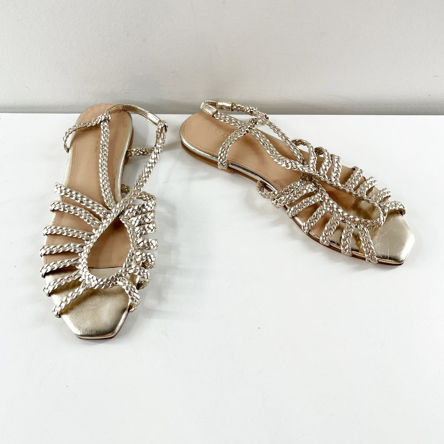 Boden Slip On Metallic Woven Multistrap Flat Sandals Gold 39 / US 8.5