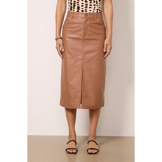 Sanctuary by Evereve Triple Threat Vegan Leather Midi Skirt Rawhide Camel Brown