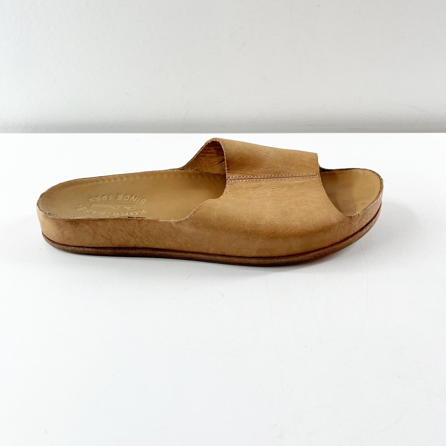Kork-Ease Leather Slip On Open Toe Slides Natural Beige Tan 9