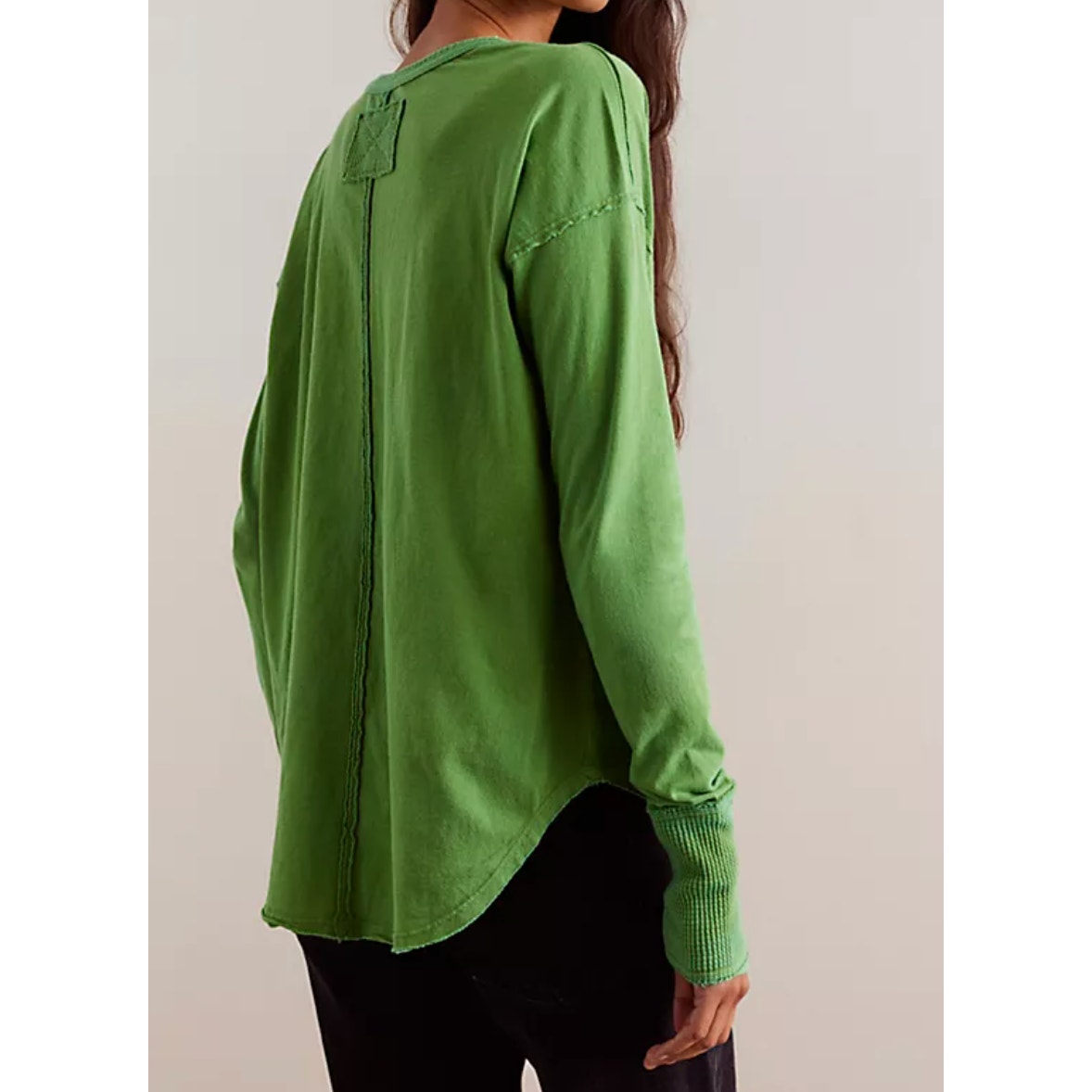 Free People Coastal Cruising Green V-Neck Long Sleeve Tee Shirt Top Small