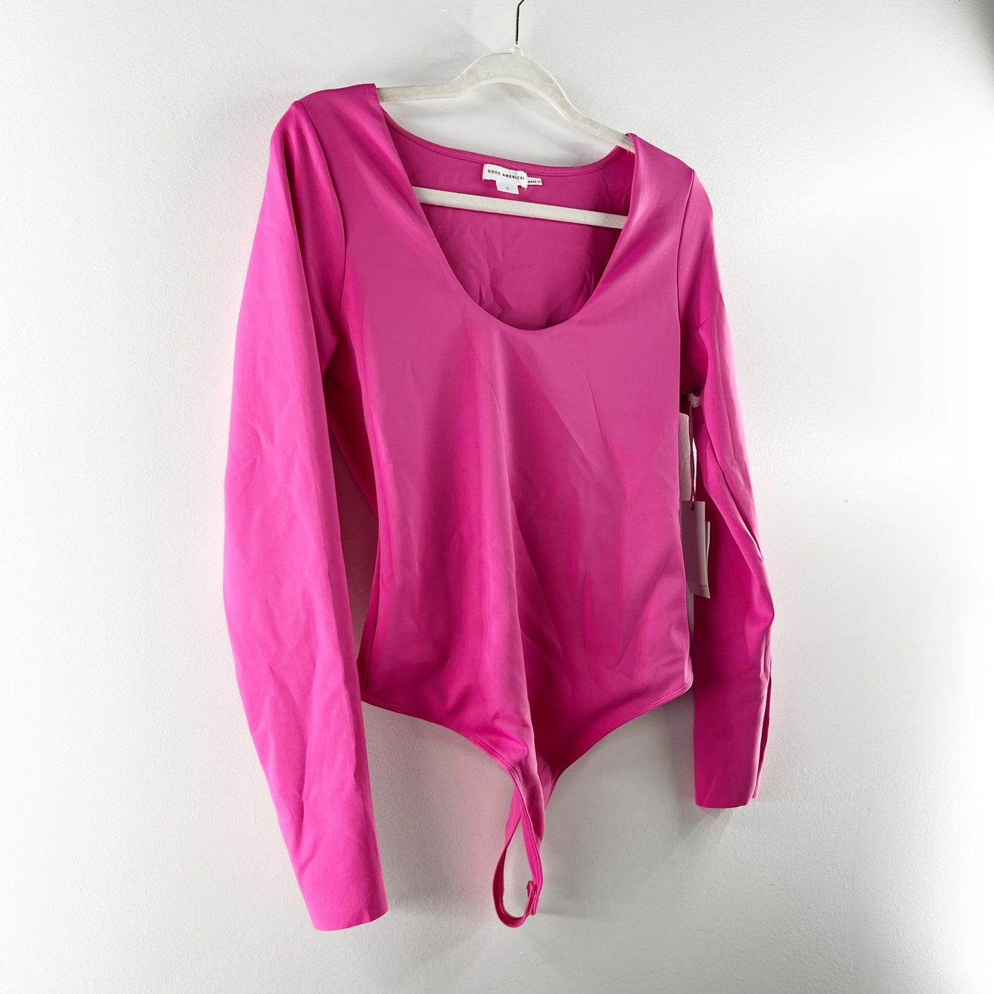 Good American Scuba Scoop Slim Long Sleeve Bodysuit Ballerina Pink Large