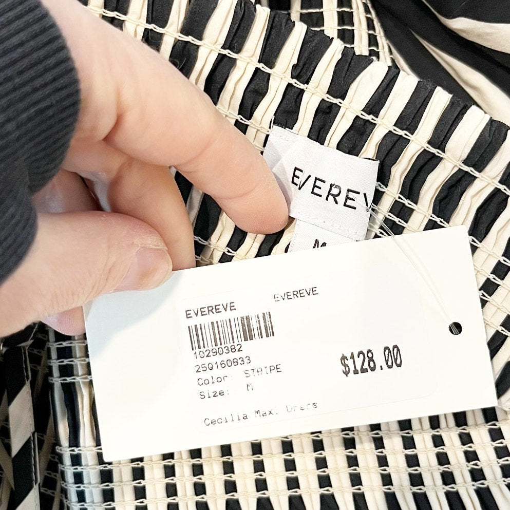 Evereve Cecilia Striped Sleeveless Smocked Maxi Dress Black White Medium