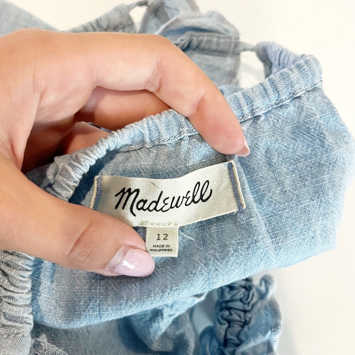 Madewell Sleeveless Denim Ruffle-Strap Peplum Cami Tank Top Blue Haddon Wash 12