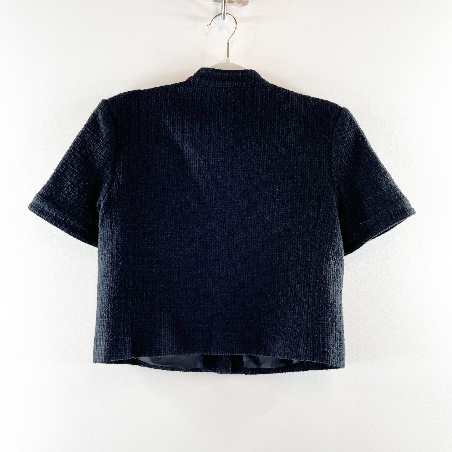 Derek Lam 10 Crosby Short Sleeve Cropped Tweed Blazer Jacket Black Small