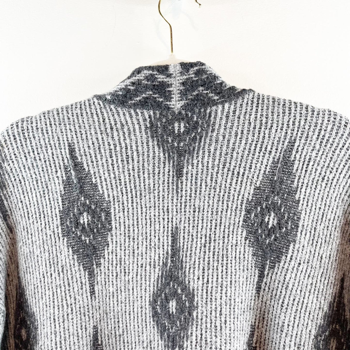 Lucky Brand Wool Blend Open Aztec Longline Cardigan Sweater Gray Large