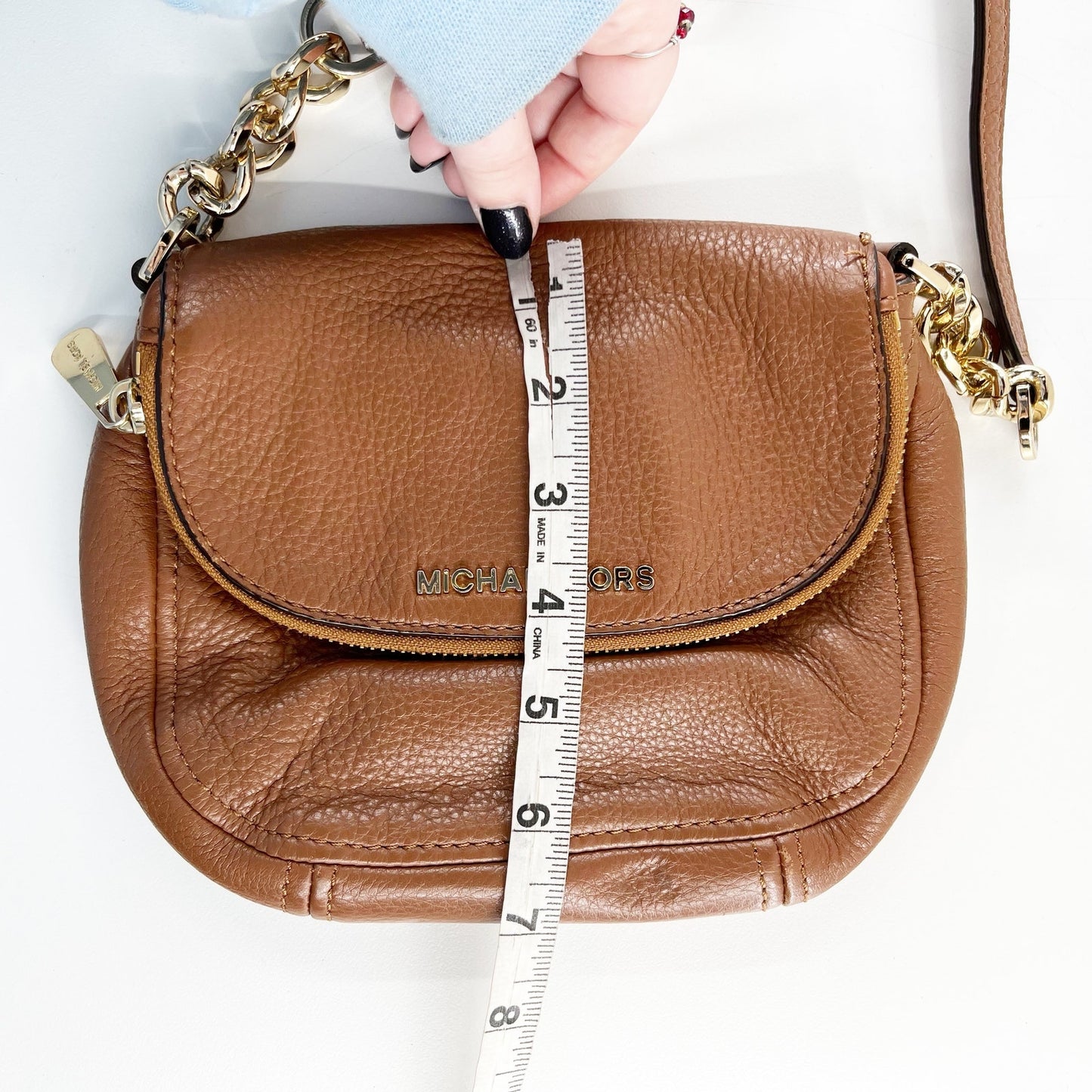 Michael Kors Bedford Flap Pebbled Leather Crossbody Bag Purse Brown