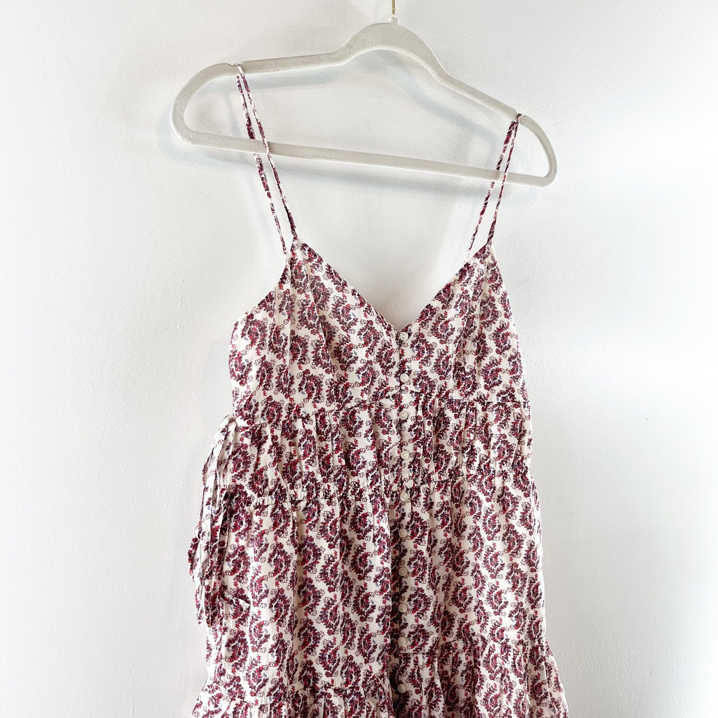 American Eagle Outfitters Sleeveless V-Neck Side Tie Tiered Midi Dress Berry S