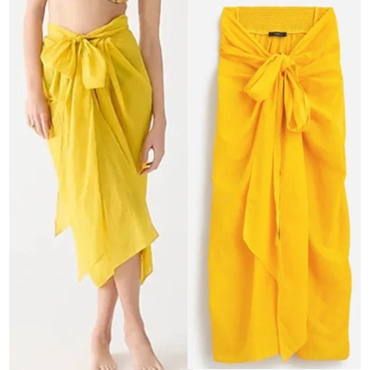 J. Crew Organic Cotton Convertible Beach Cover-Up Sarong Skirt Yellow XS