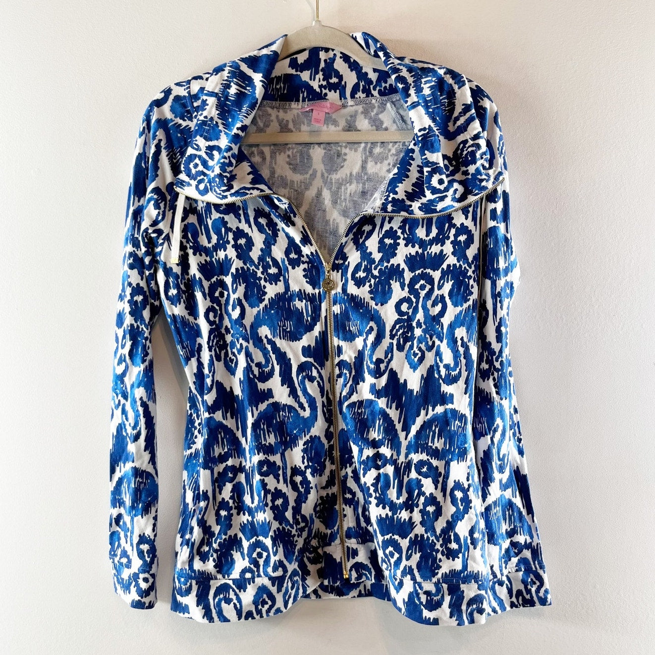 Lilly Pulitzer Angela Long Sleeve Zip Up Hoodie Resort Navy Beach Bathers Small