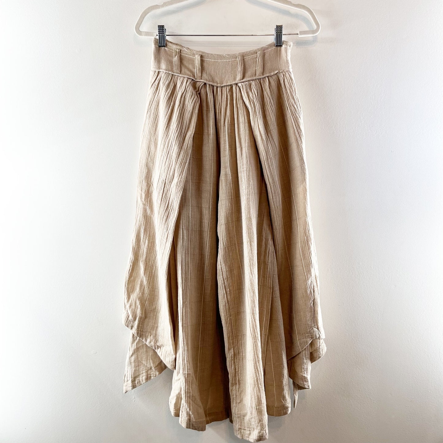 Free People Lunar Cover Wide Leg Slit Cropped Beach Pants in Sand Combo Tan XS
