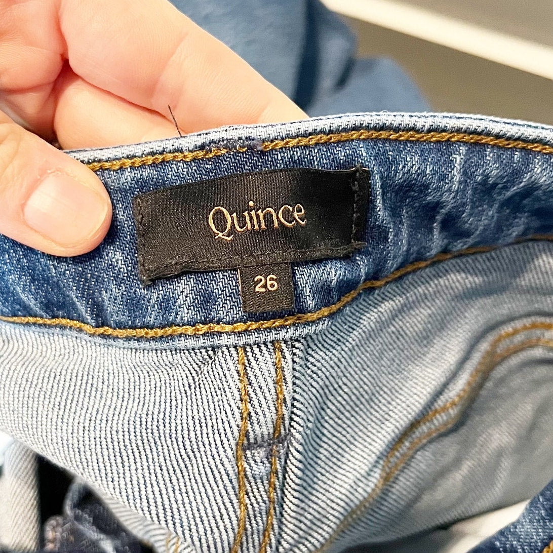 Quince Bella Stretch High Rise Barrel Jeans Organic Cotton Atlantic Blue 26