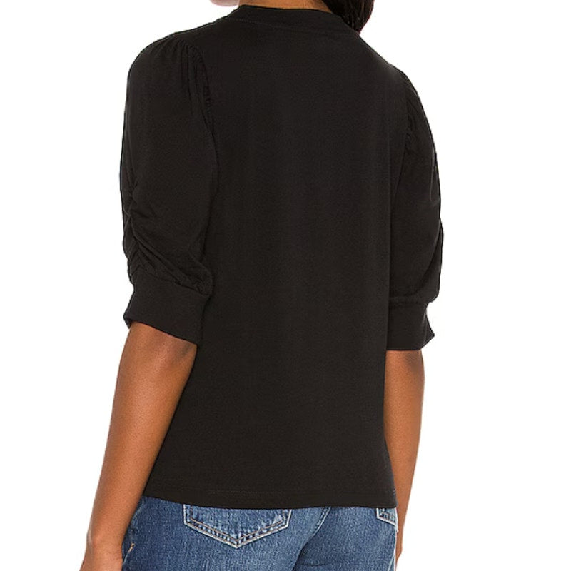 FRAME Frankie Elbow Length Crewneck Cotton Tee Shirt Top Black Small