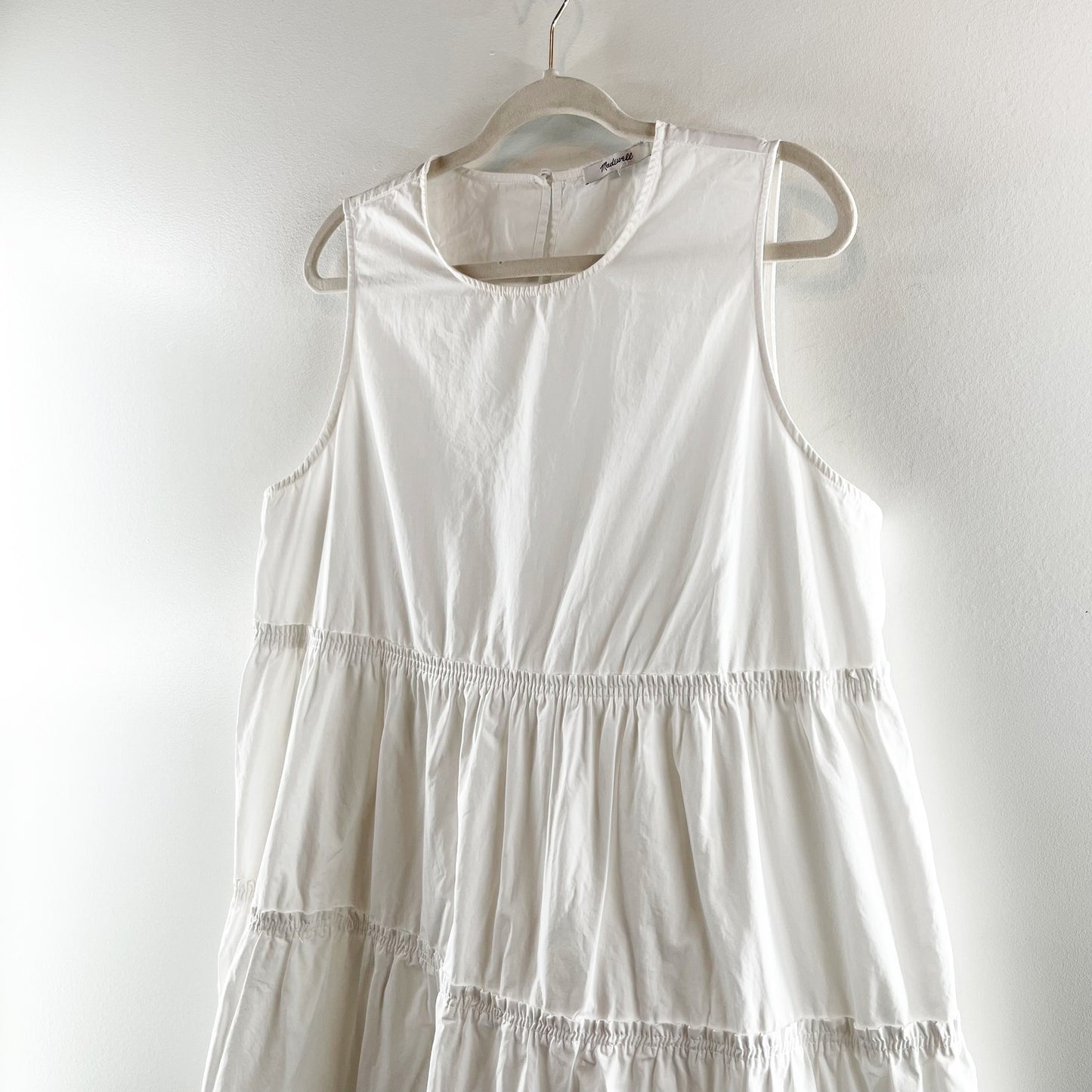 Madewell Cattail Sleeveless Cotton Poplin Tiered Midi Dress White XXL Petite