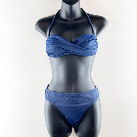 J. Crew Twist Bandeau Strapless Halter Two Piece Bikini Navy Blue S / M