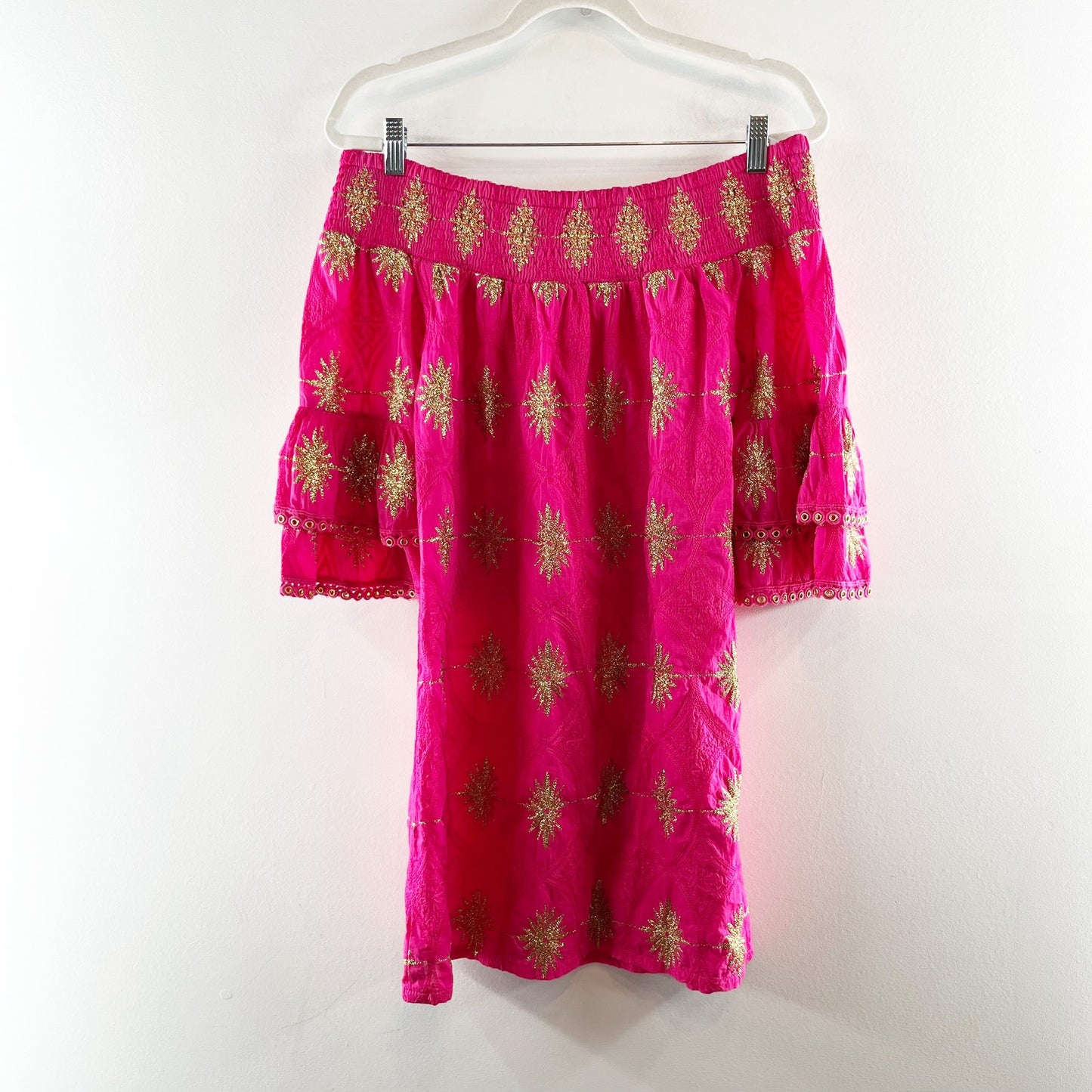 Boston Proper Off The Shoulder 3/4 Sleeve Mini Tunic Dress Pink XXS