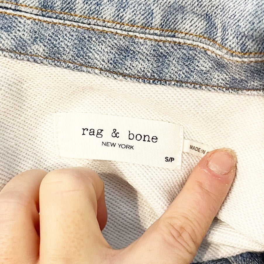 Rag & Bone Miramar Cotton Light Wash Denim Crop Trucker Jacket Blue Small