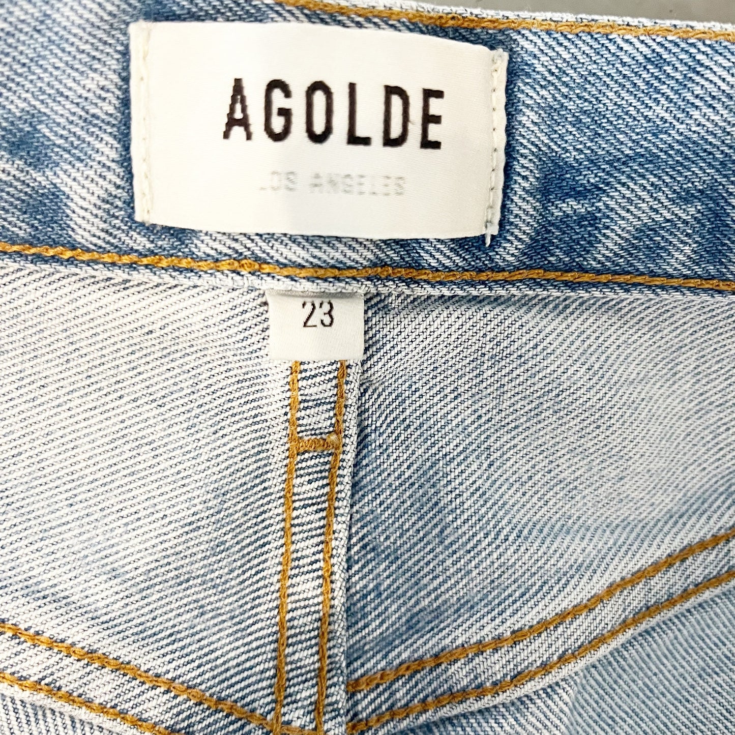 Agolde Captured 90's High Waisted Distressed Frayed Denim Straight Jeans Blue 23