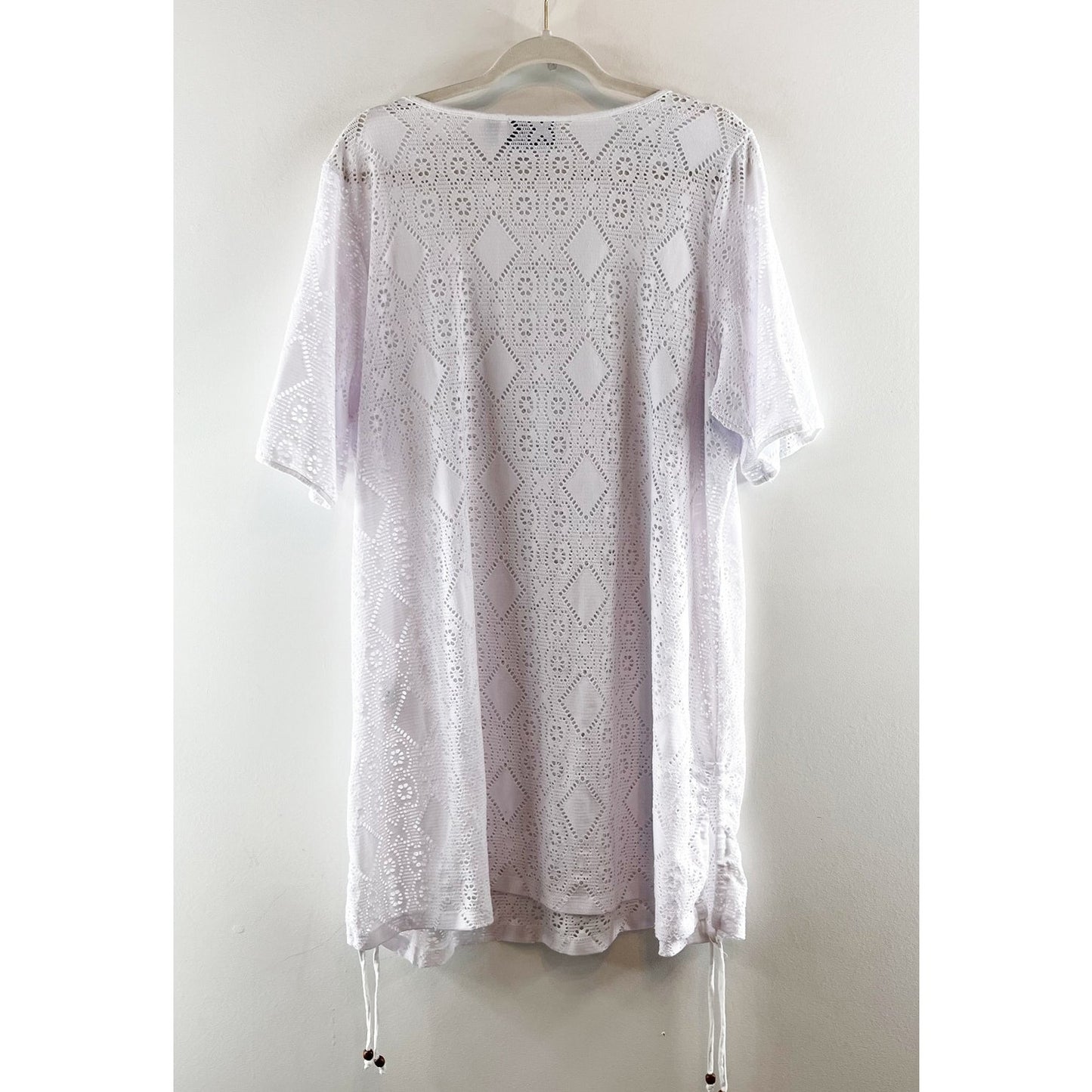 Denim & Co. Beach Knit Open-Work Short Sleeve Cover-Up Dress White US 1X