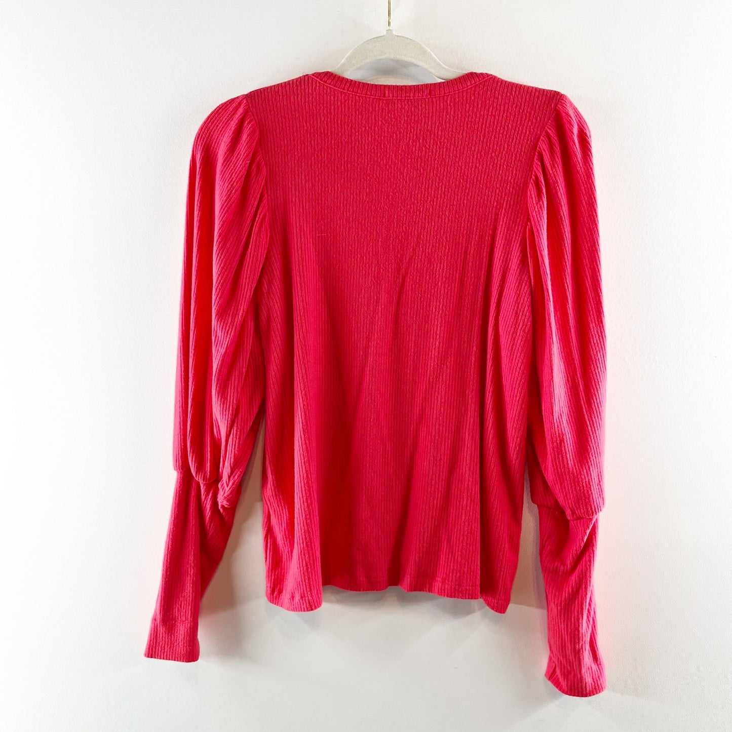 Evereve Penny Volume Ribbed Puff Ballooon Sleeve Top Blouse Red XS