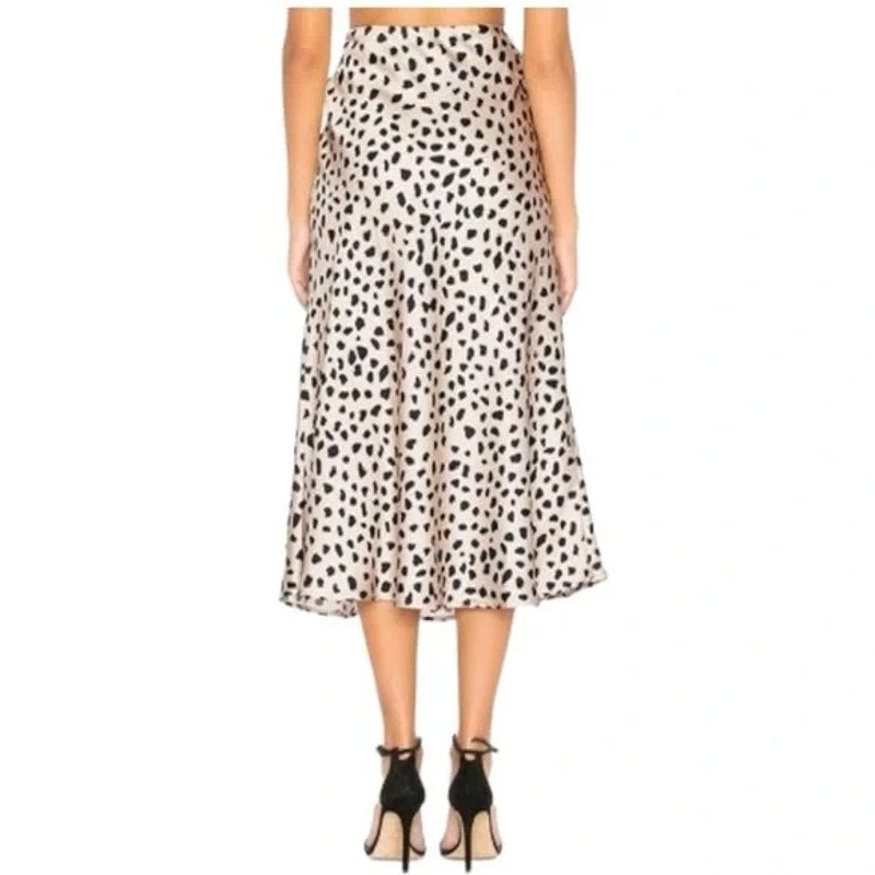 Lovers + Friends Madalena Leopard Cheetah Satin Midi Skirt Tan Black Small