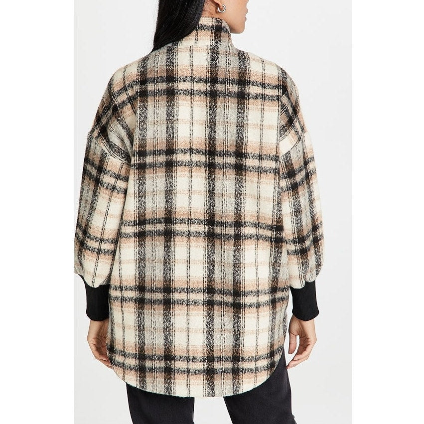 BB Dakota by Steve Madden Plaid Full Zip Times Coat Cream Black Small