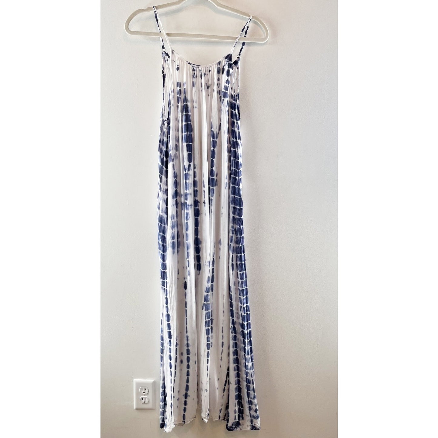 Raviya Tie Dye Printed Scoopneck Maxi Cover Up Dress White Blue Large