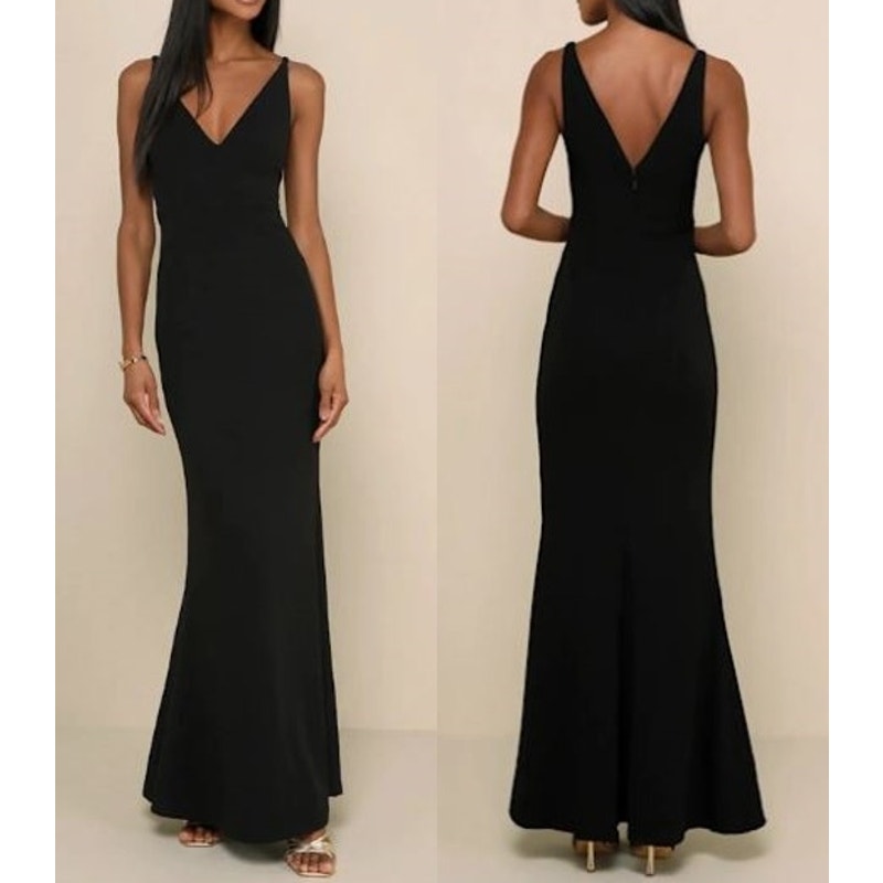Lulus Melora Crepe Knit V-Neck Sleeveless Glam Mermaid Maxi Dress Black Small