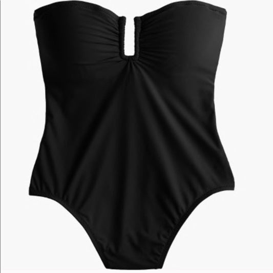 J. Crew Notched Wire Cutout Strapless One Piece Swimsuit Black 14