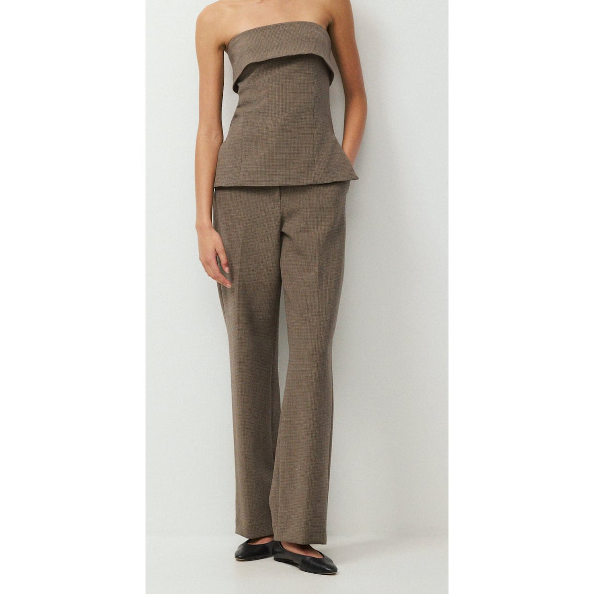 Babaton Aritzia Element Tube Top and Agency Trouser Pants Set Taupe Brown 4