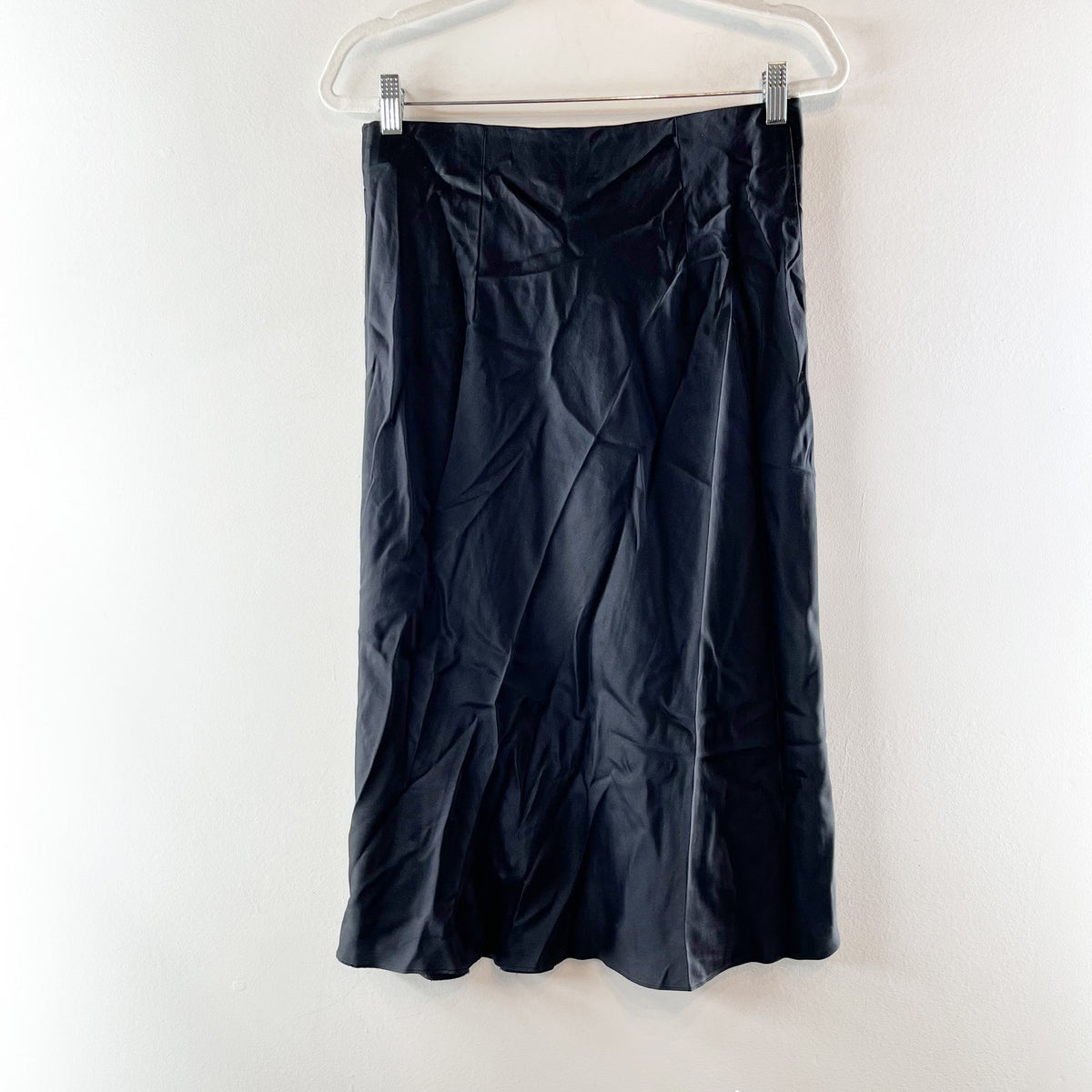 Quince 100% Washable Silk Slip Satin High Waisted Midi Skirt Black Medium