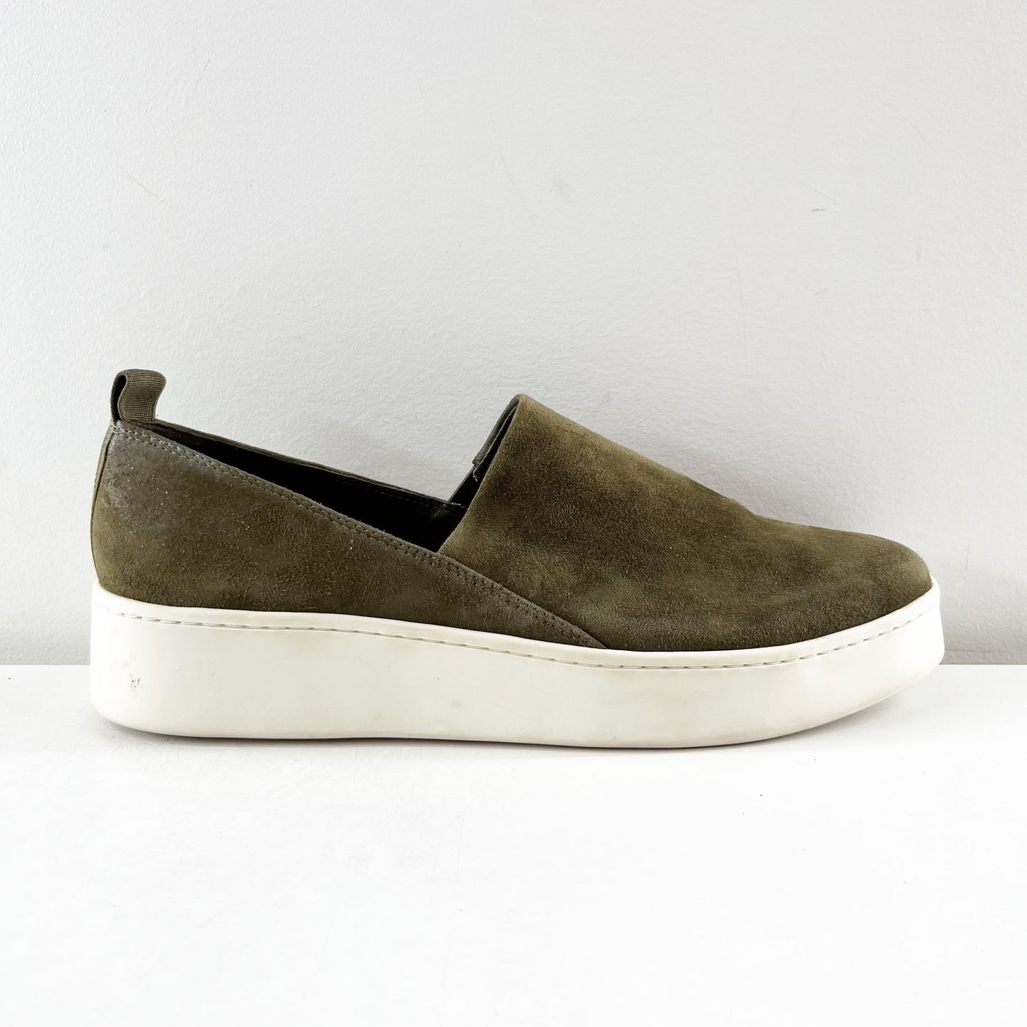 Vince Saxon Suede Slip On Platform Shoes Sneakers Green 9.5