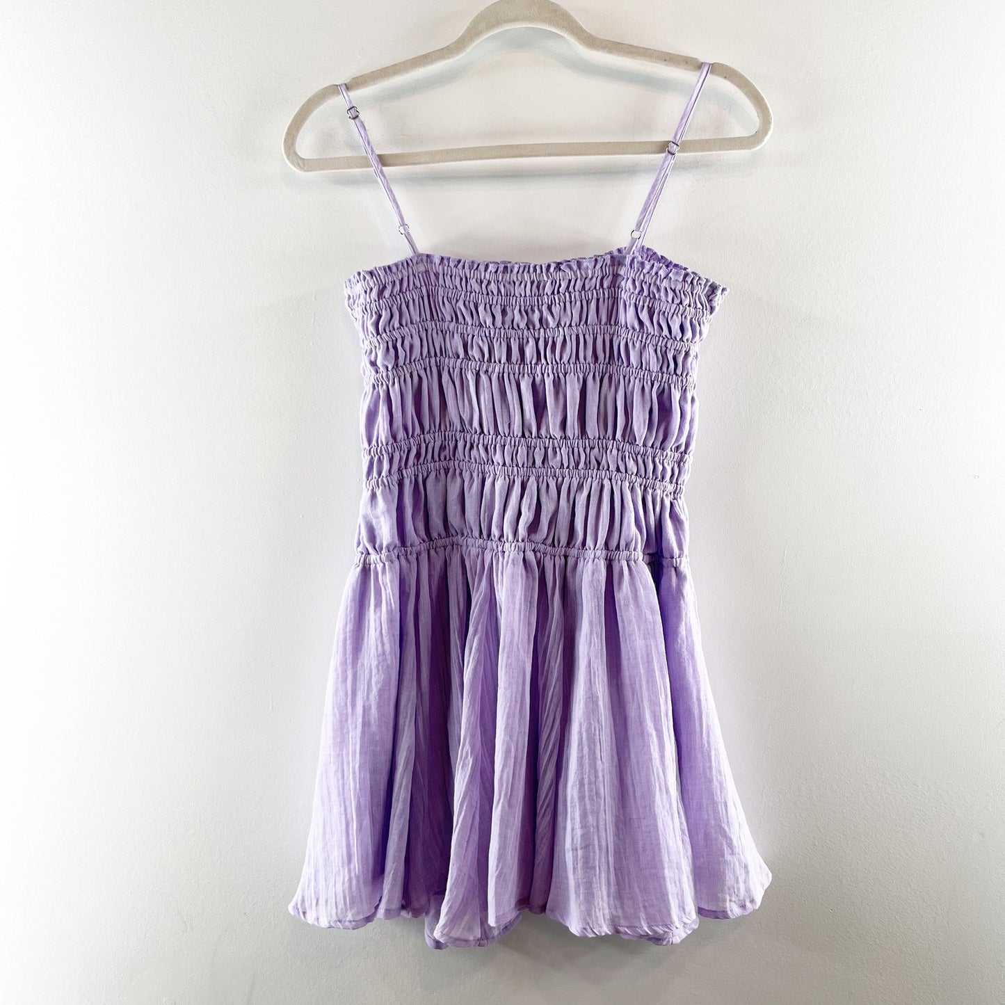 Sky to Moon Smocked Button Up Mini Dress Powder Lilac Purple Medium