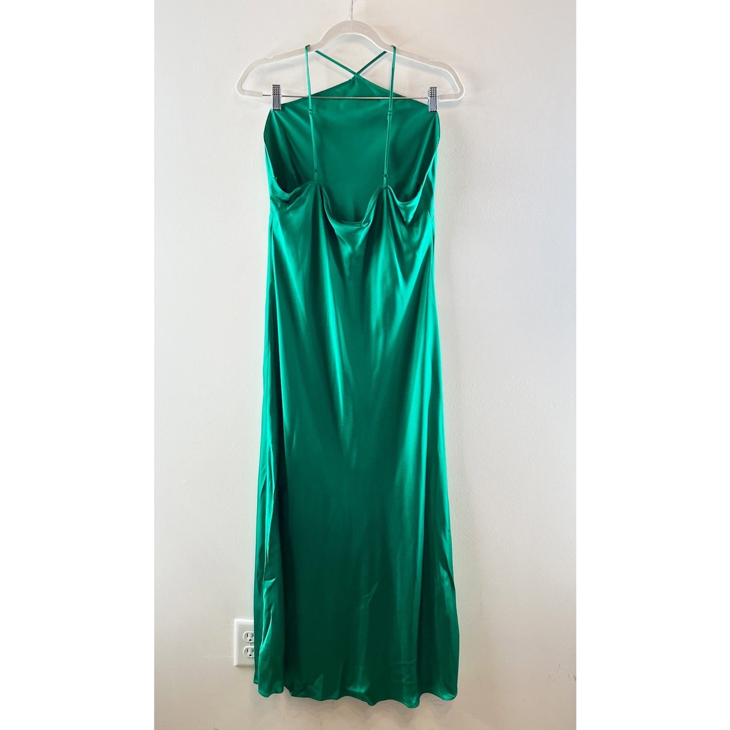 J. Crew Collection Luster Crepe Sleeveless Halter Neck Maxi Slip Dress Green L